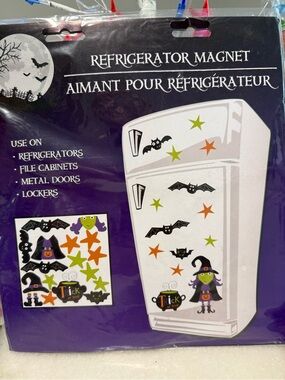 Halloween Witch & Bat Refrigerator Magnet Set - Purple/Green/Black